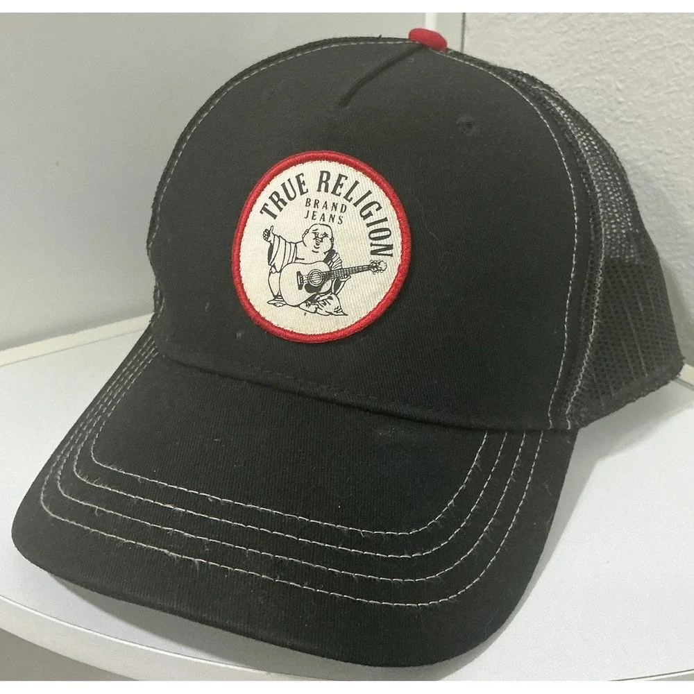 True Religion Buddha with Guitar Patch hat black A frame snapback Brand Jean cap